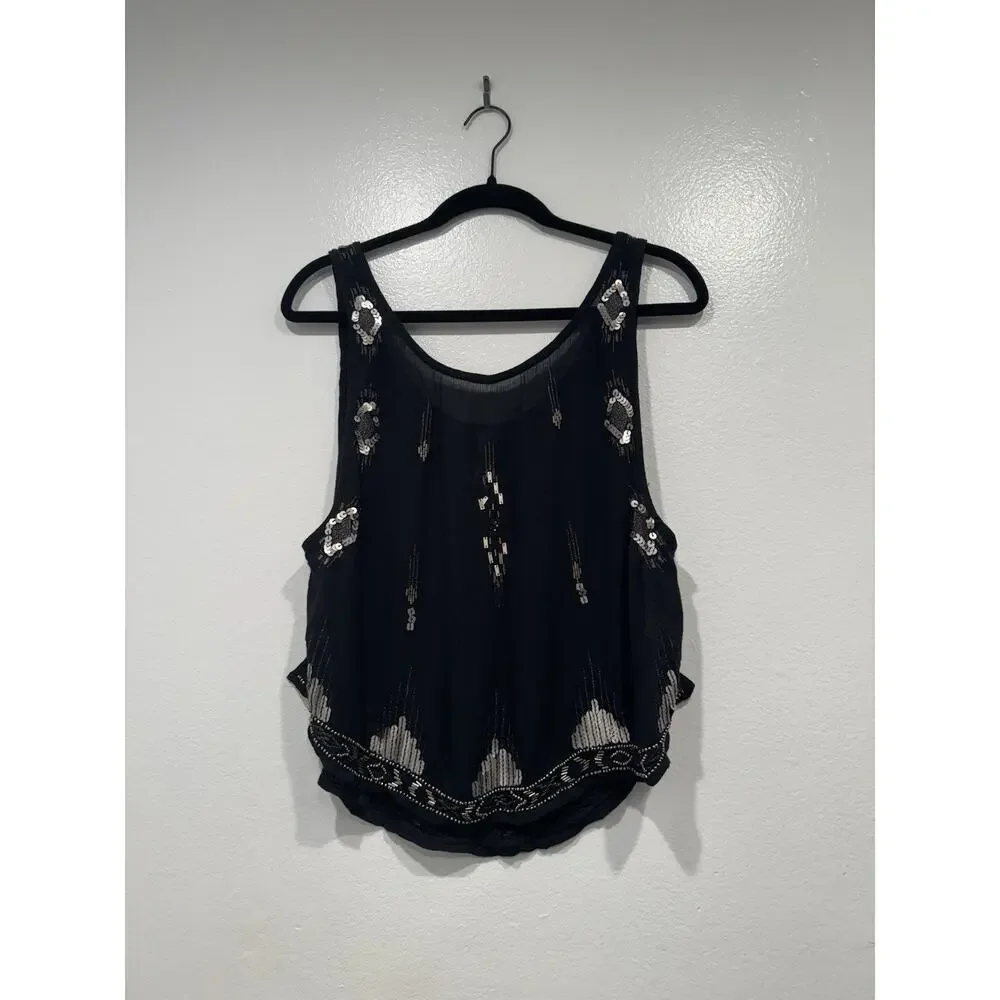 Free People Beaded Sequin Open Side Crop‎ Top Festival Boho Western Goddess XS